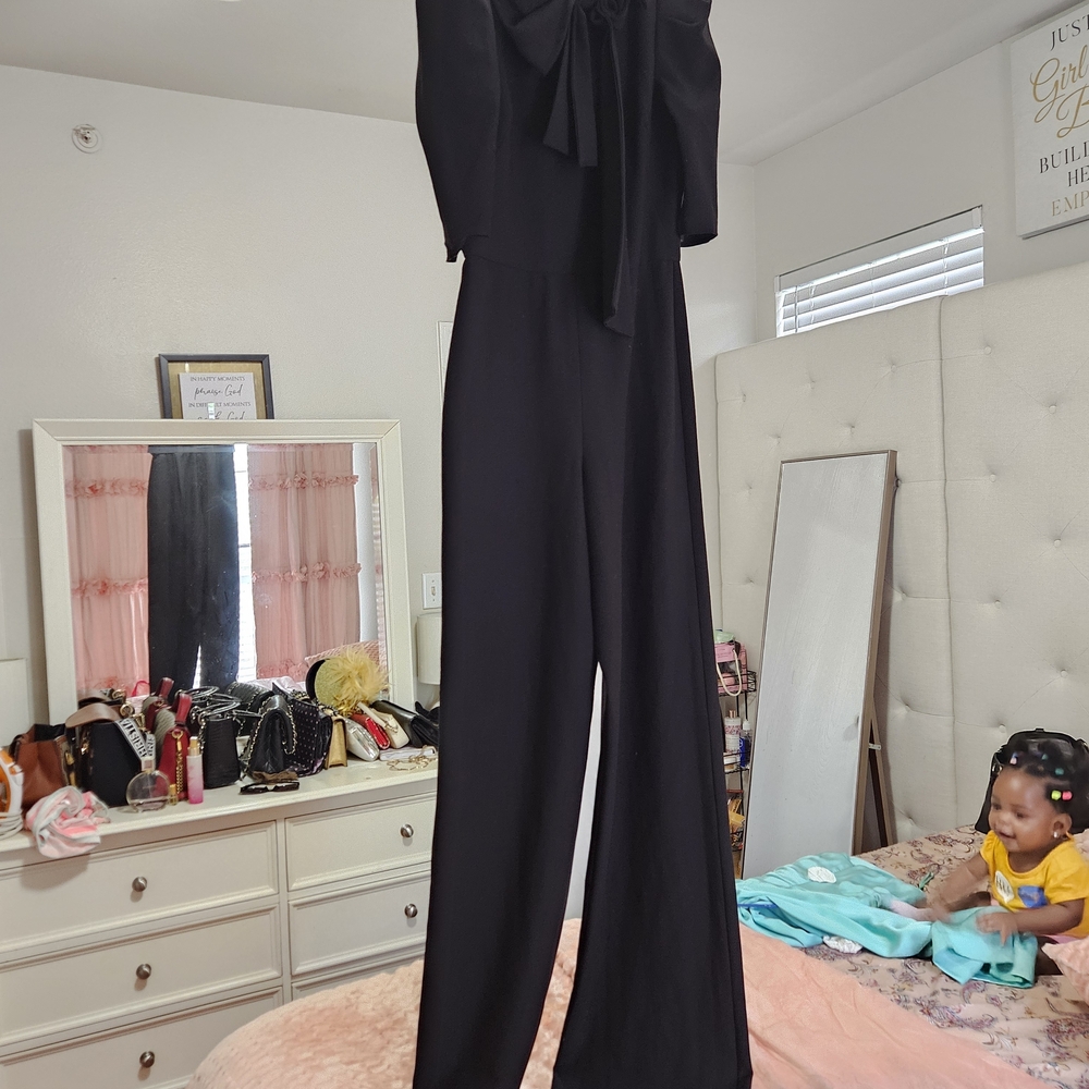 Black Halo Black Wide-Leg Jumpsuit with Bow Neck